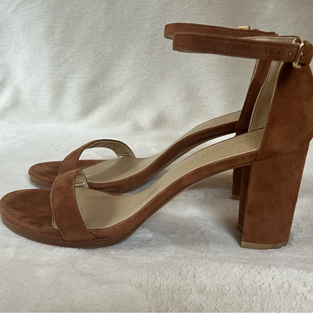 Stuart Weitzman Brown Suede Block Heel Sandals EUC 6.5